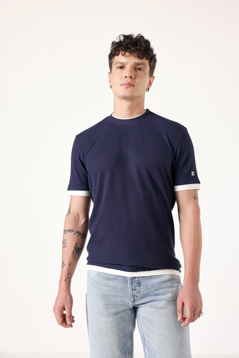 Navy Waffle Layered T-shirt