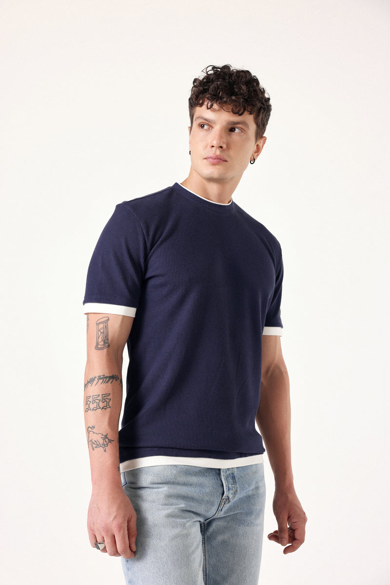 Navy Waffle Layered T-shirt