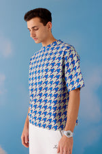 Houndstooth Oversized Unisex Tee - Blue