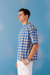 Houndstooth Oversized Unisex Tee - Blue