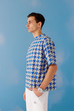 Houndstooth Oversized Unisex Tee - Blue