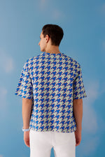 Houndstooth Oversized Unisex Tee - Blue