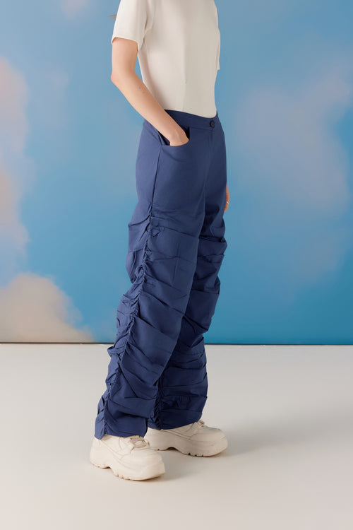 Quirky Ruched Pants - Blue
