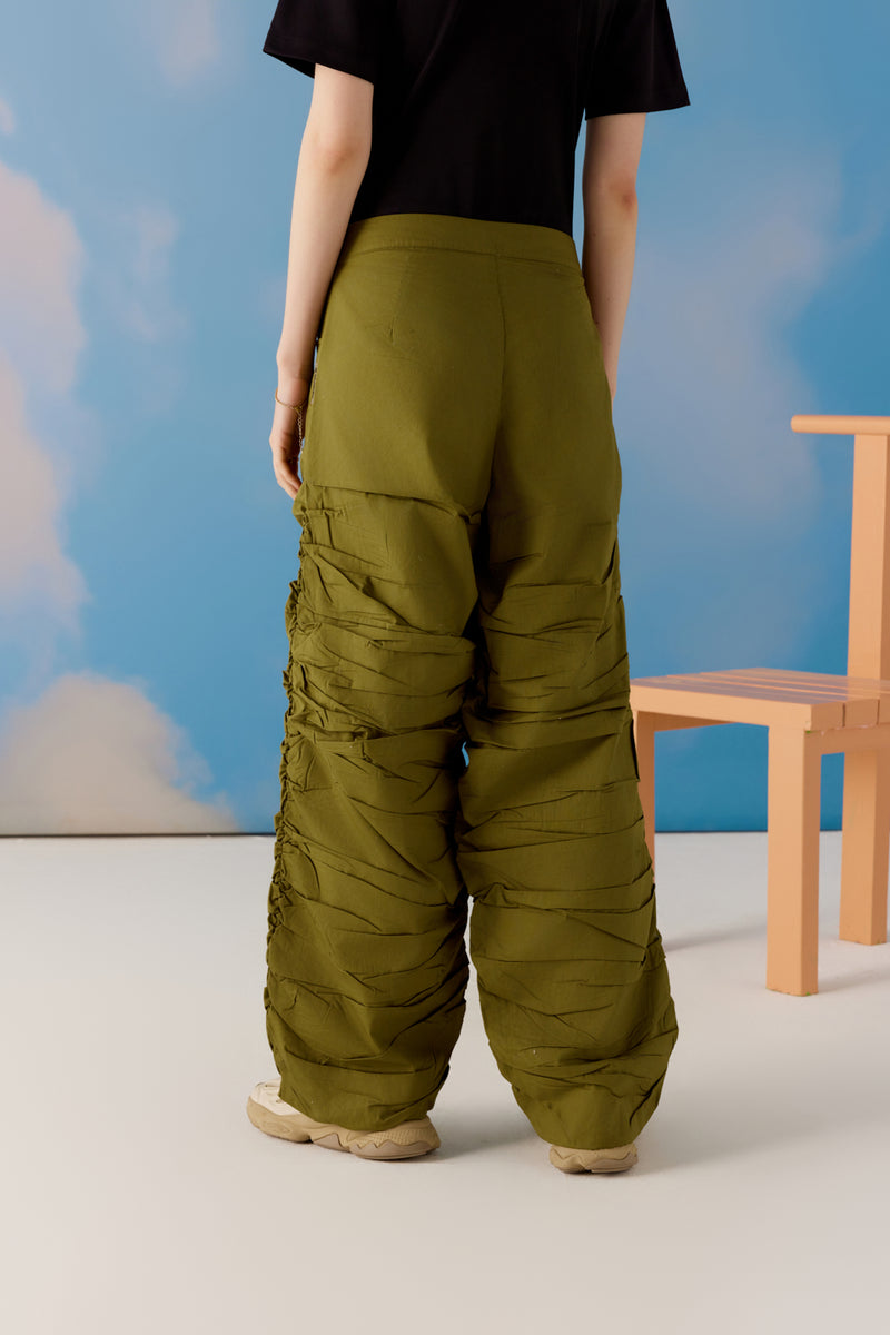 Quirky Ruched Pants - Olive Green