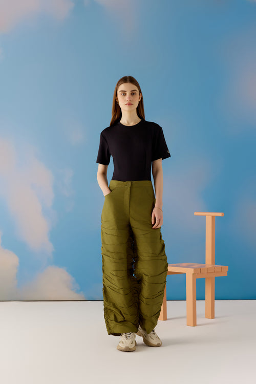 Quirky Ruched Pants - Olive Green