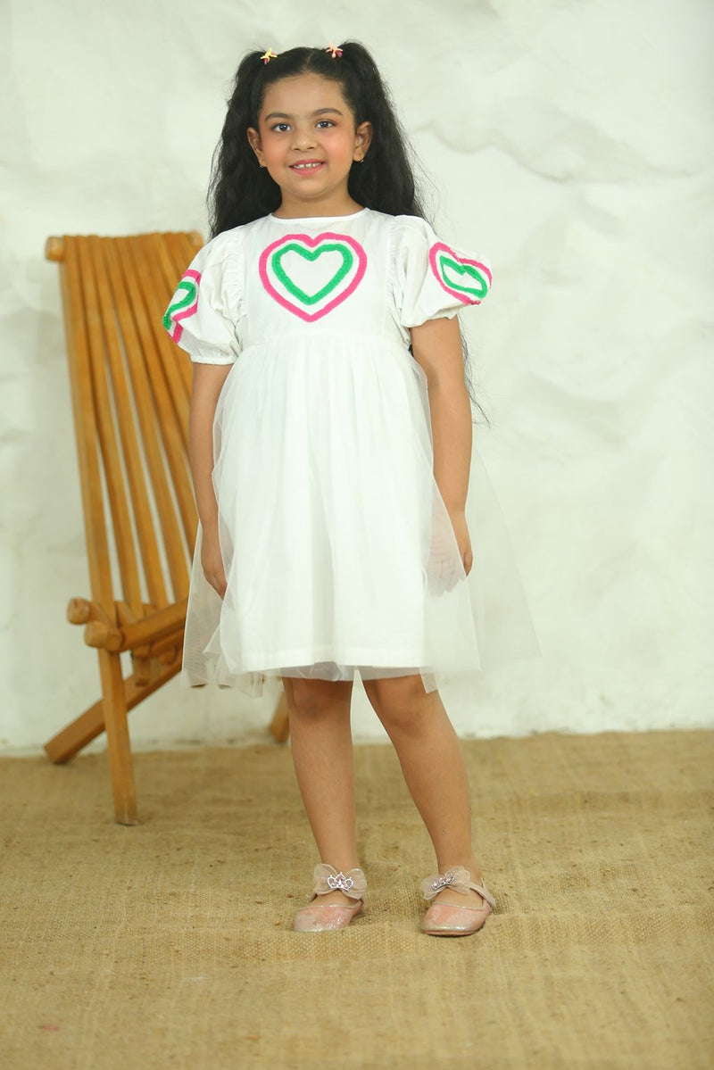 Spunkies Girls White Fit & Flare Dress
