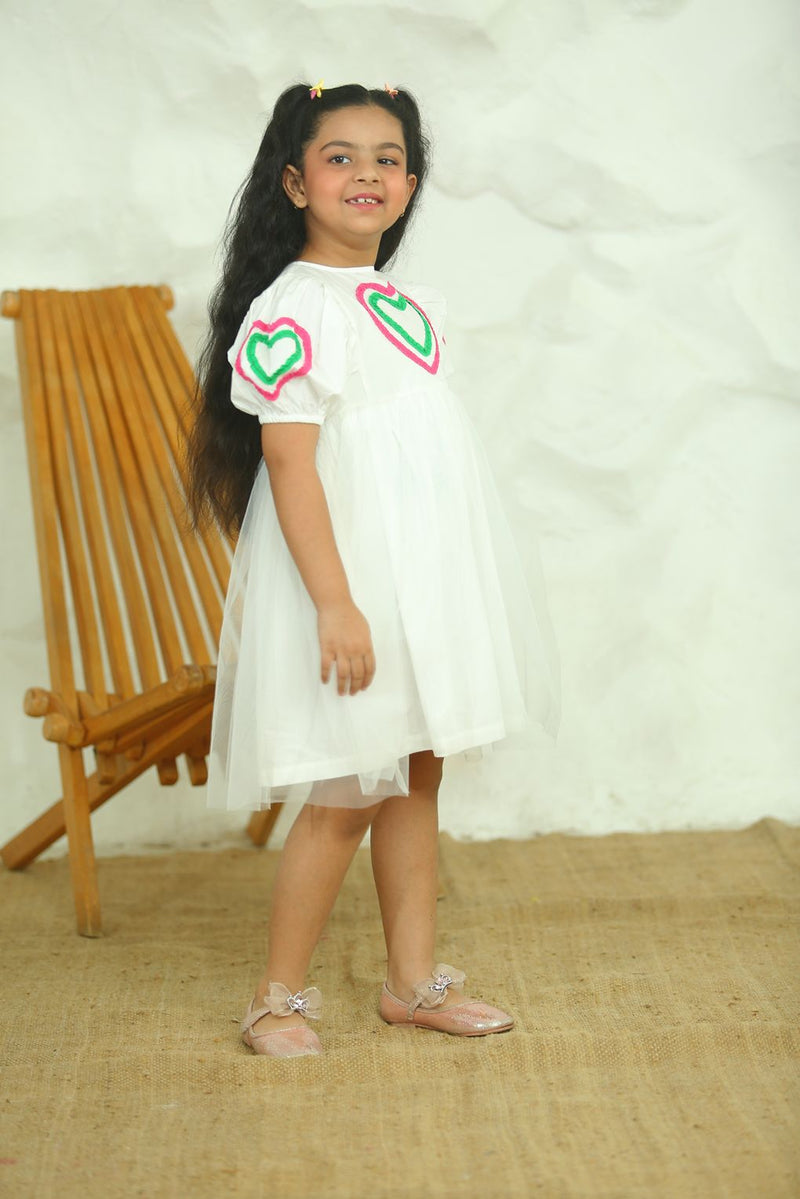 Spunkies Girls White Fit & Flare Dress