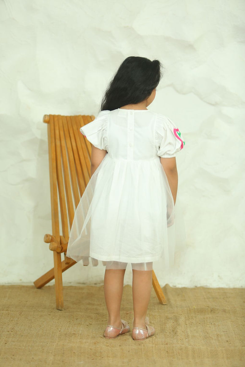 Spunkies Girls White Fit & Flare Dress