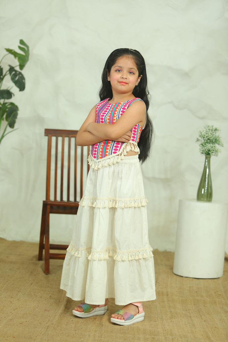 Spunkies Girls Pink Stripe Ethnic Top and Skirt Set