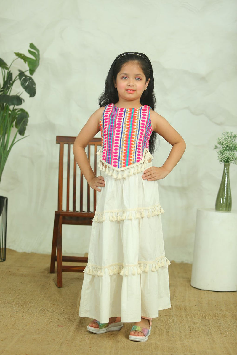 Spunkies Girls Pink Stripe Ethnic Top and Skirt Set