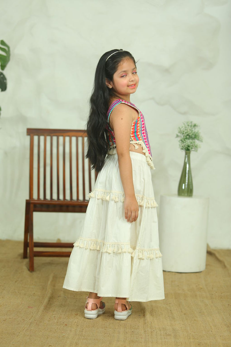 Spunkies Girls Pink Stripe Ethnic Top and Skirt Set