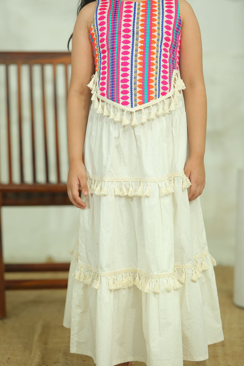Spunkies Girls Pink Stripe Ethnic Top and Skirt Set