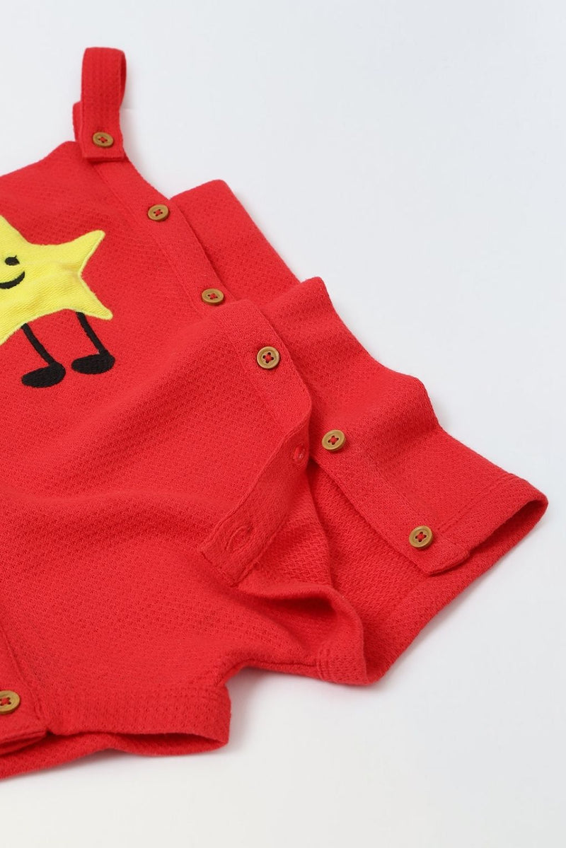Cotton Structure Jersey Knit Embroidered Patch Regular Casual Wear Romper
