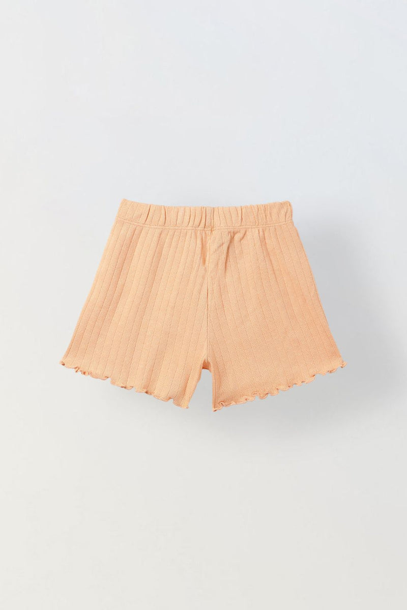 Spunkies Girls Peach Smocked Shoulder Straps Sleeveless Top and Shorts Set