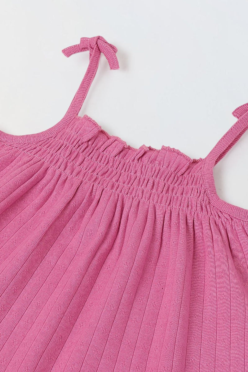 Spunkies Girls Pink Smocked Shoulder Straps Sleeveless Top and Shorts Set