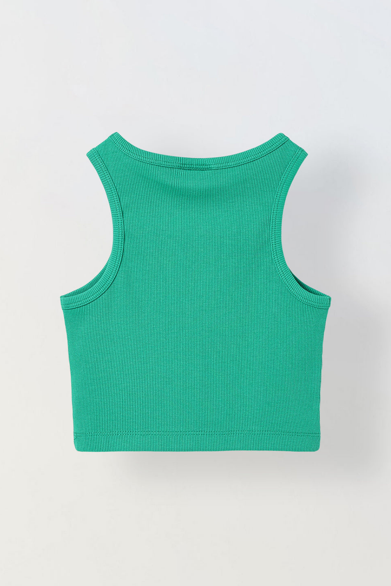 Spunkies Green Girls Solid Round Neck Sleeveless Tank Top