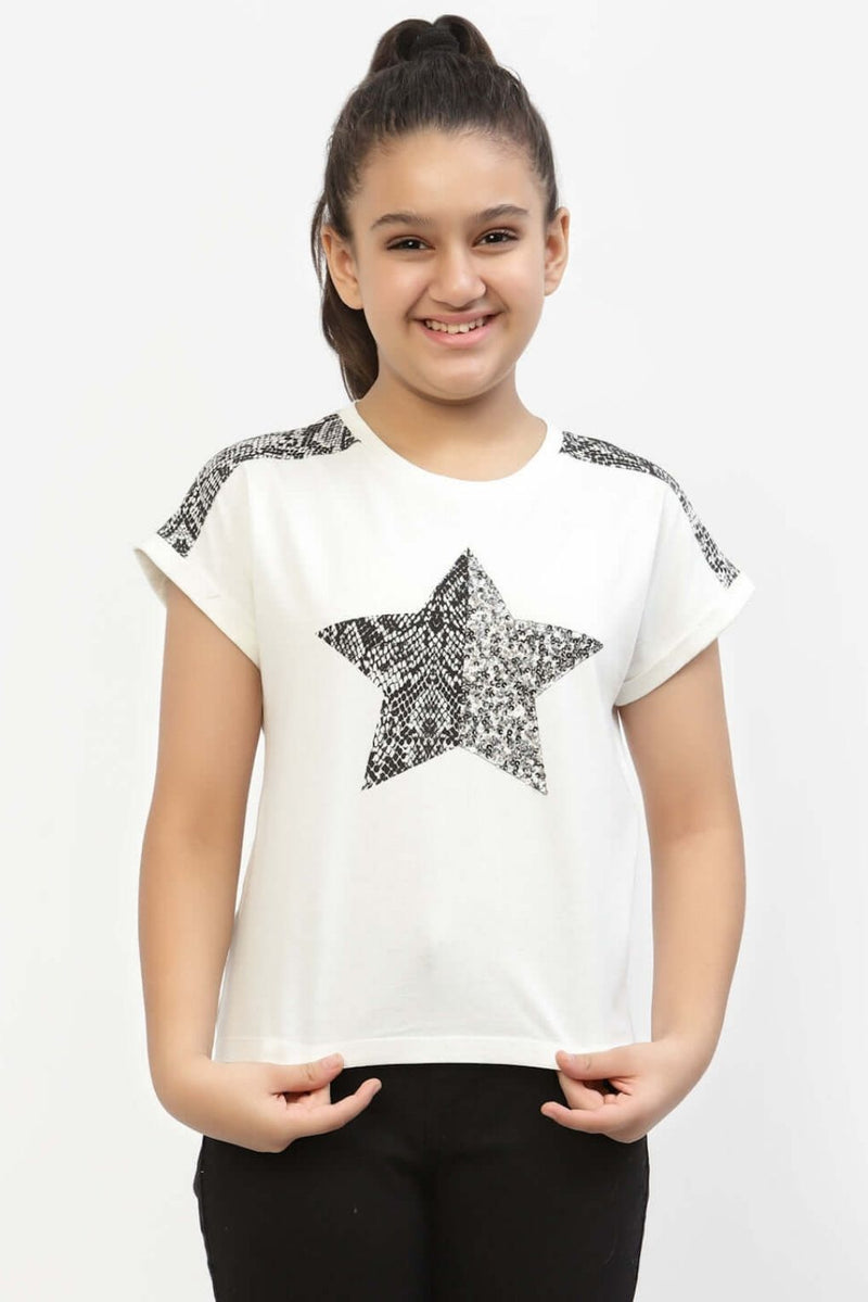 Black Star Sequence Top For Girls
