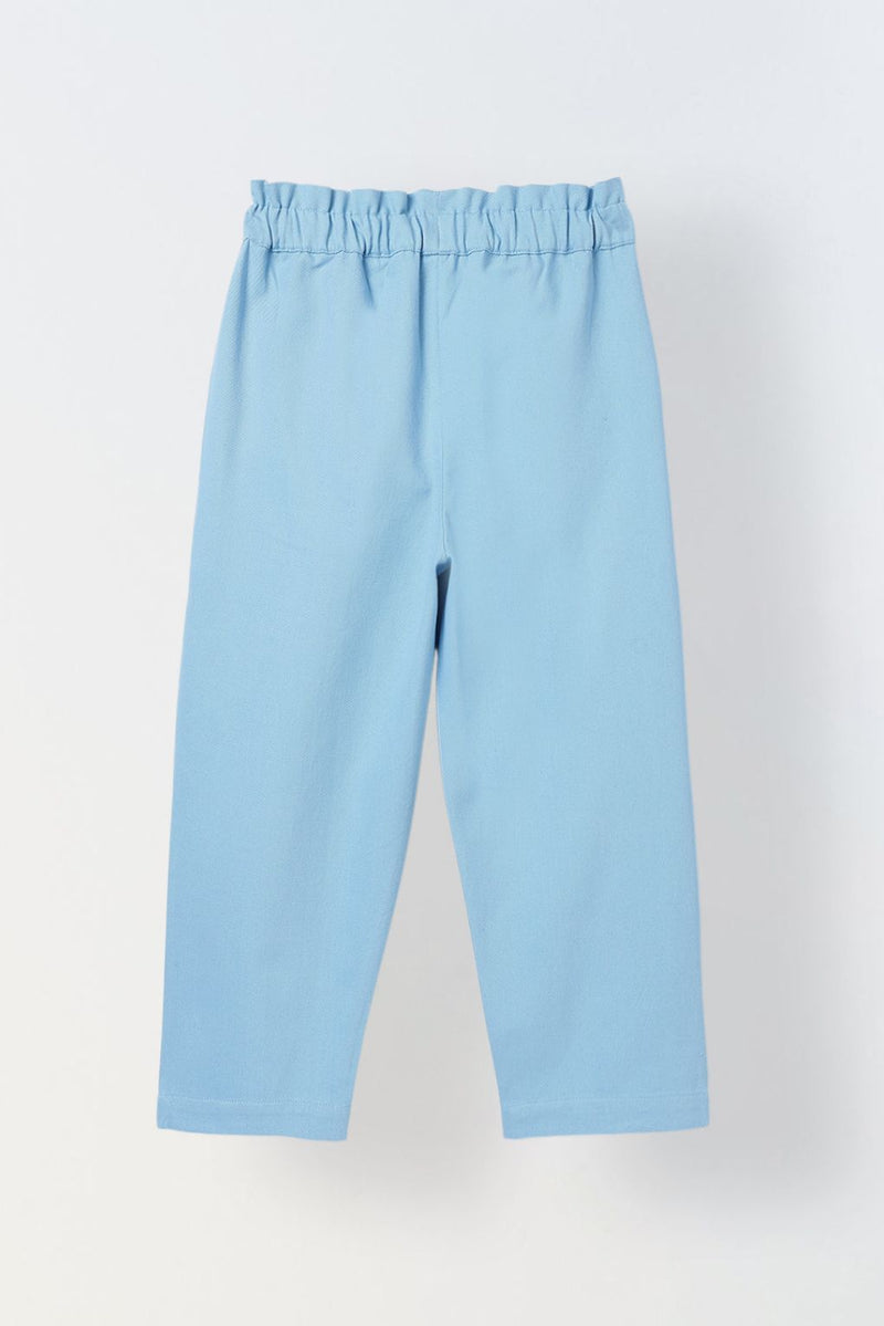 Spunkies Girls Blue Solid Elasticated Waist Single Pleated Trousers