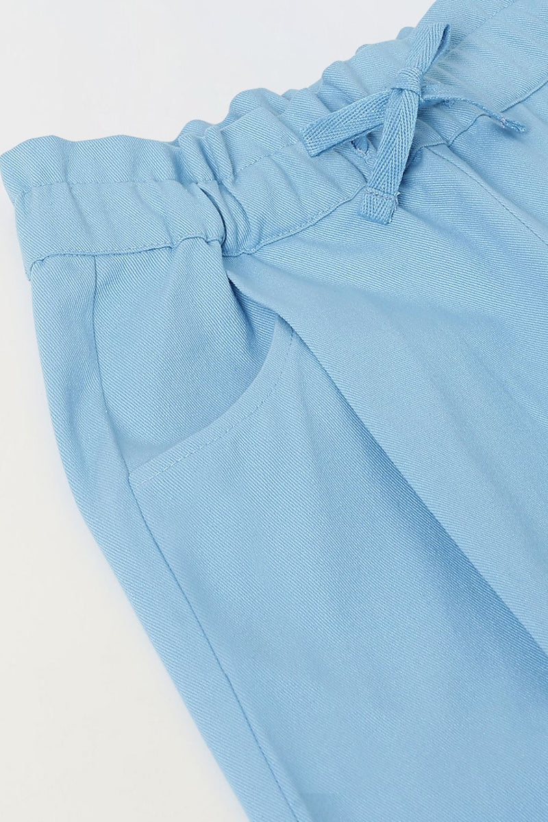 Spunkies Girls Blue Solid Elasticated Waist Single Pleated Trousers