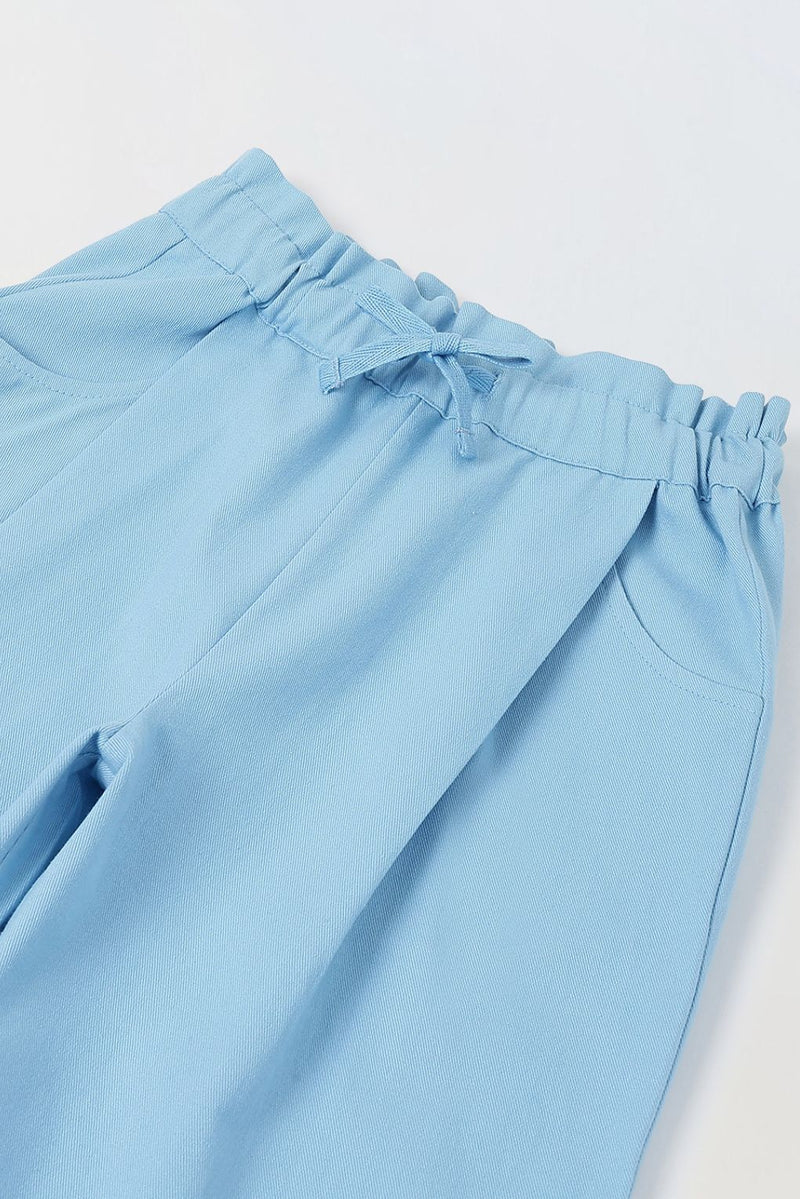 Spunkies Girls Blue Solid Elasticated Waist Single Pleated Trousers