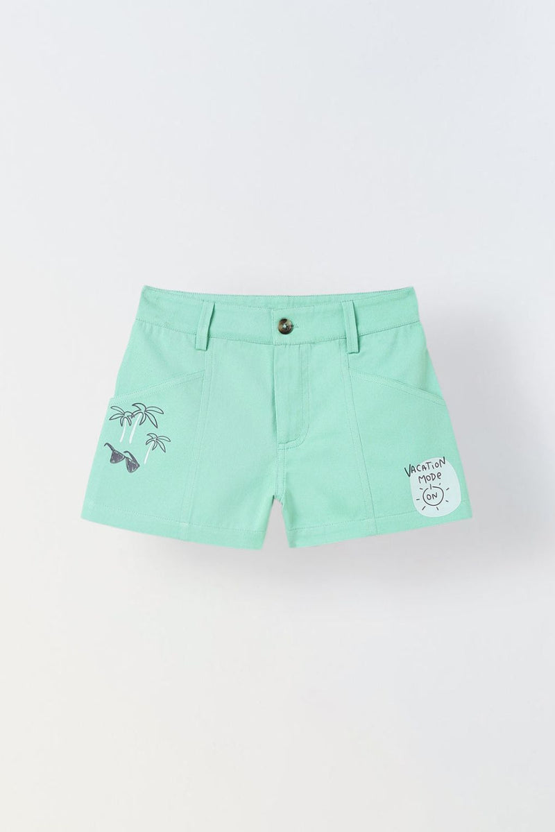 Spunkies Girls Green Graphic Print Button and Zip Shorts
