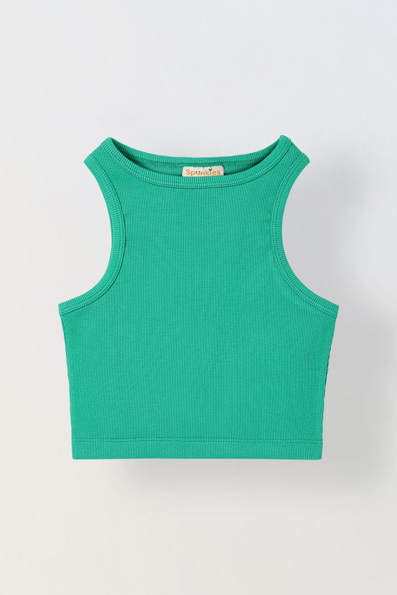 Spunkies Green Girls Solid Round Neck Sleeveless Tank Top