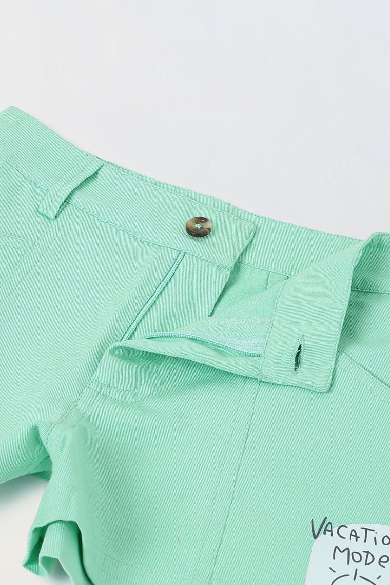 Spunkies Girls Green Graphic Print Button and Zip Shorts