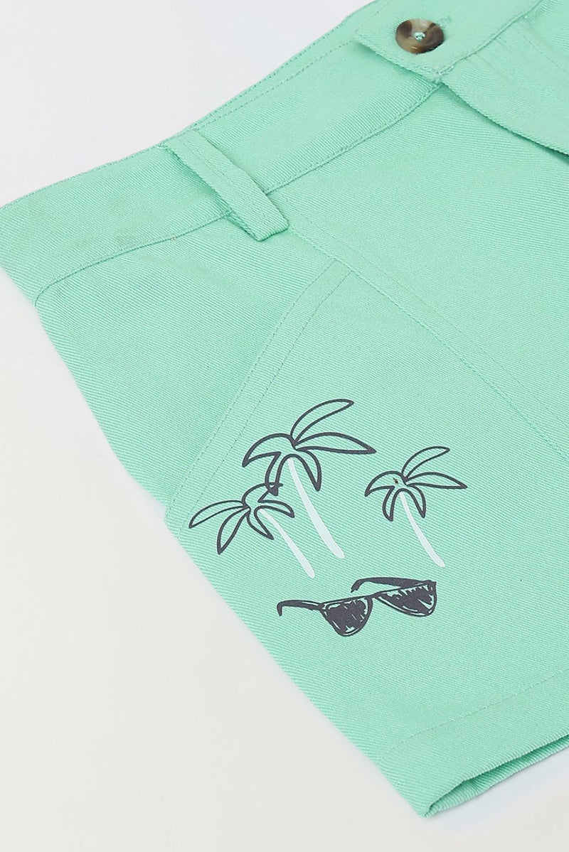 Spunkies Girls Green Graphic Print Button and Zip Shorts