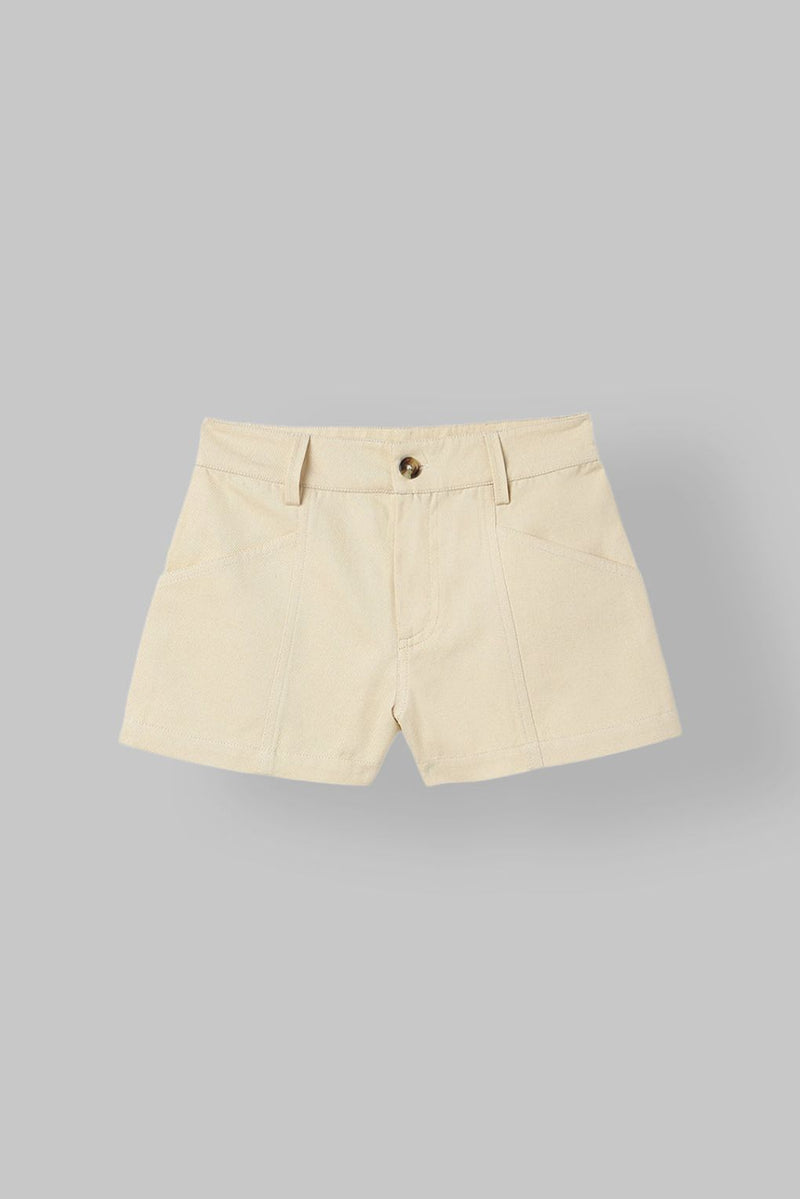 Spunkies Girls Beige Solid Button and Zip Shorts