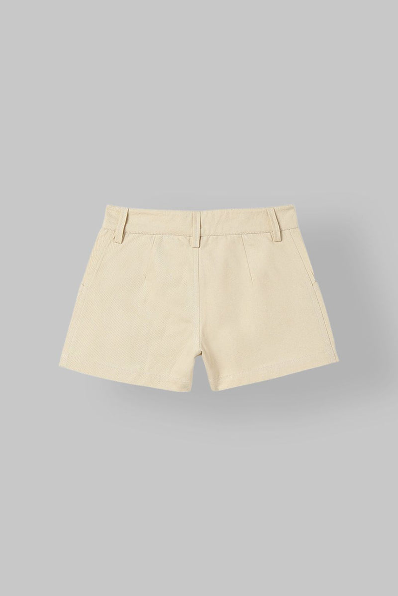 Spunkies Girls Beige Solid Button and Zip Shorts