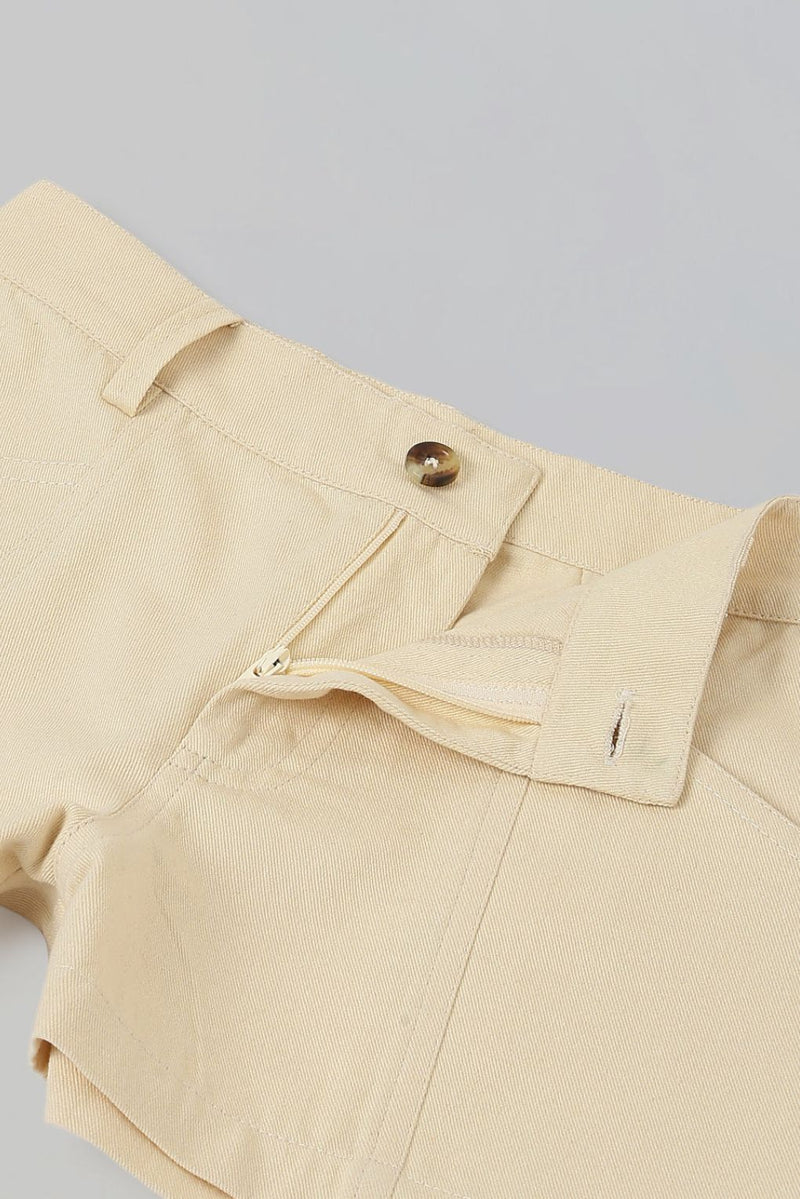 Spunkies Girls Beige Solid Button and Zip Shorts