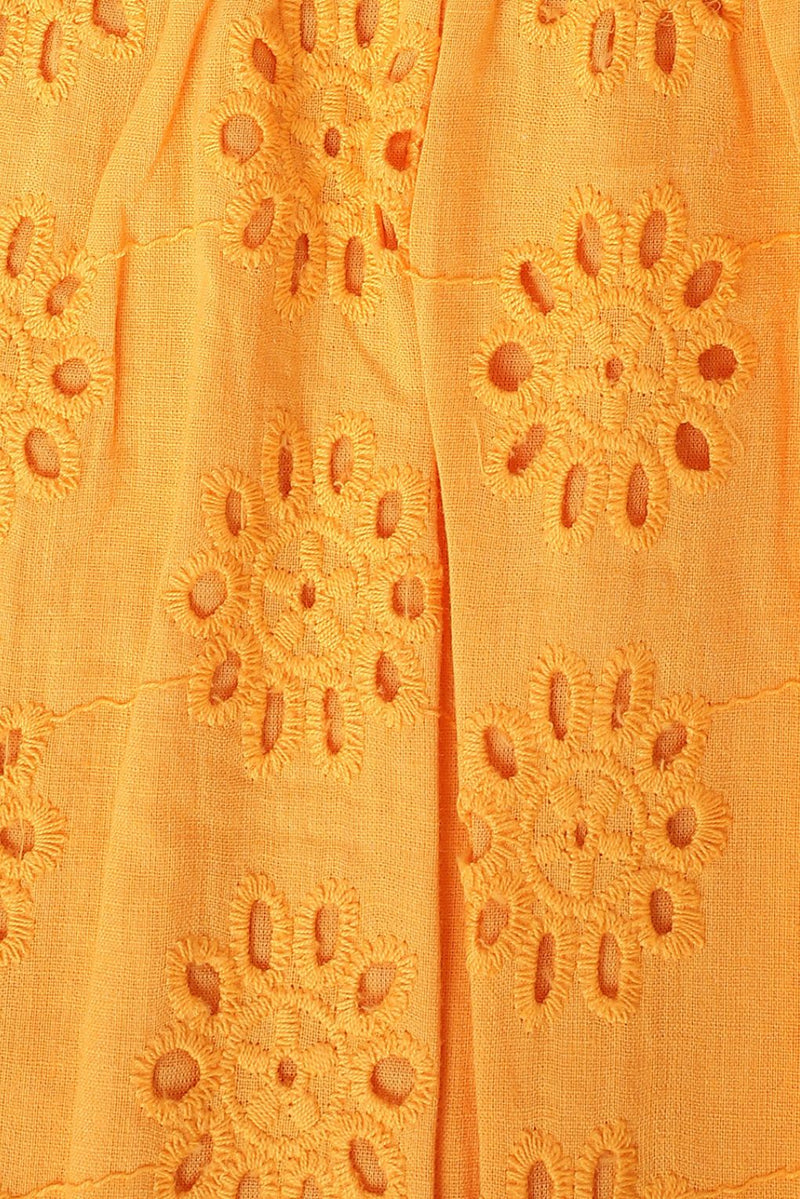 Spunkies Girls Orange Round Neck Schiffli Top