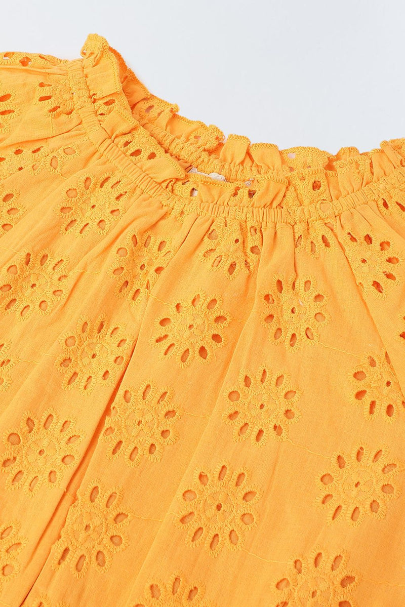 Spunkies Girls Orange Round Neck Schiffli Top
