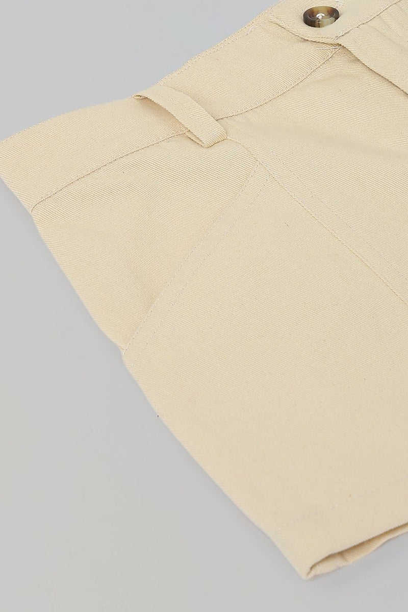 Spunkies Girls Beige Solid Button and Zip Shorts