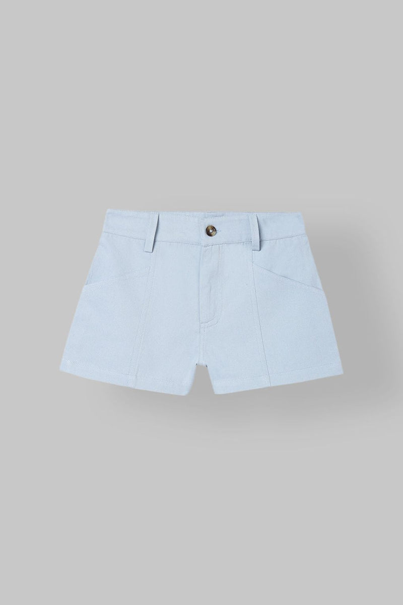 Spunkies Girls Blue Solid Button and Zip Shorts