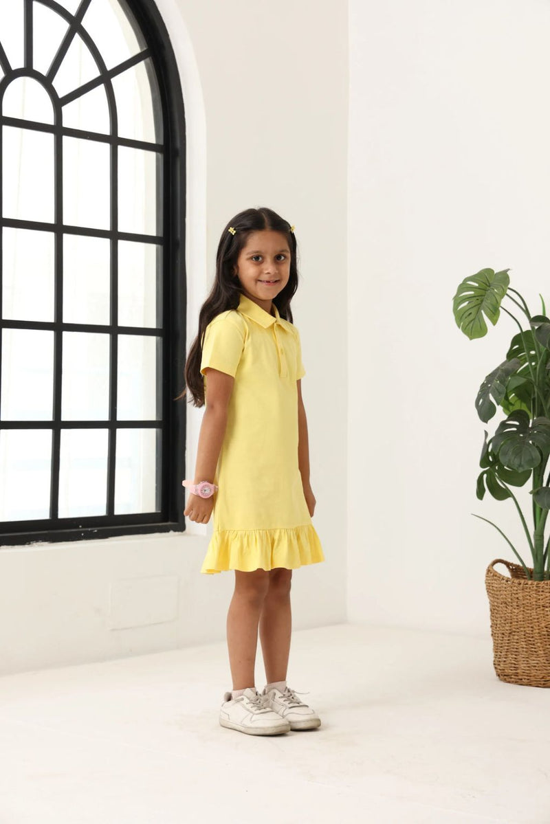 Spunkies Yellow Girls Solid Collared Short Sleeves T-Shirt Dress