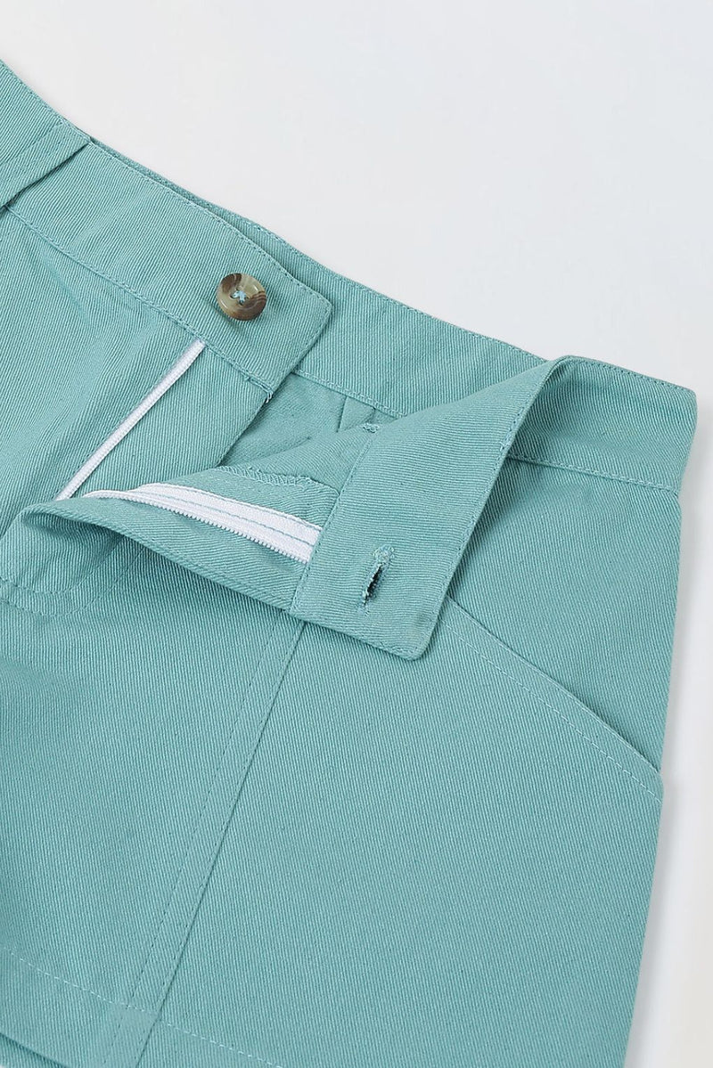 Spunkies Girls Green Solid Button and Zip Shorts