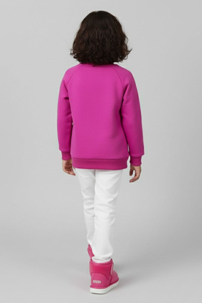 Girls Pink Full Sleeve Fleece Bow Sweatshirt