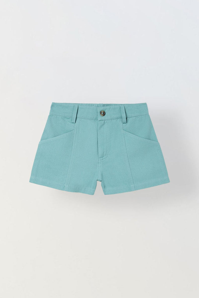 Spunkies Girls Green Solid Button and Zip Shorts