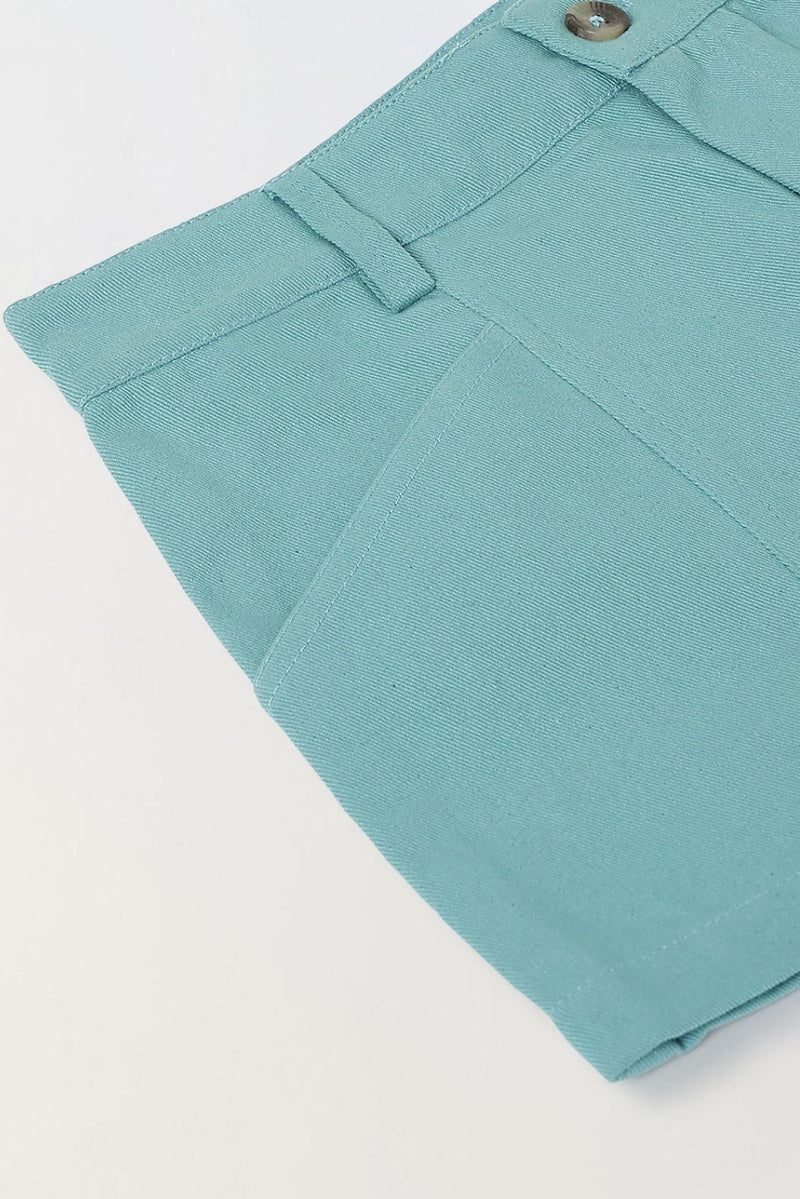 Spunkies Girls Green Solid Button and Zip Shorts