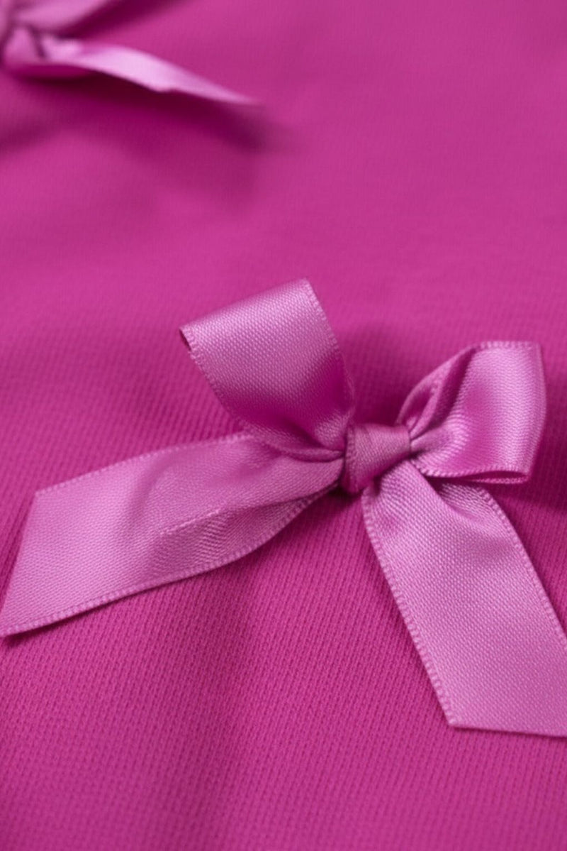 Girls Pink Full Sleeve Fleece Bow Sweatshirt