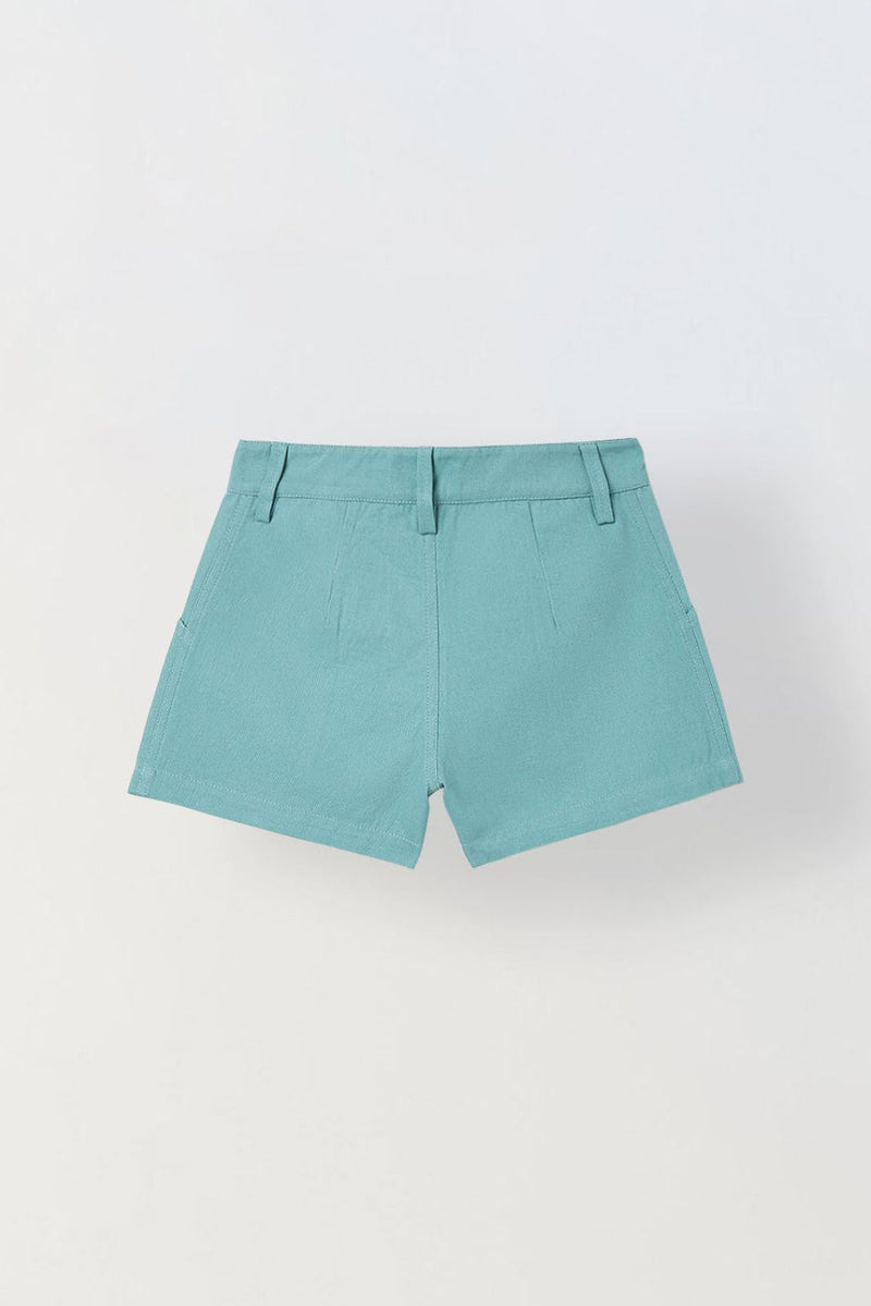 Spunkies Girls Green Solid Button and Zip Shorts