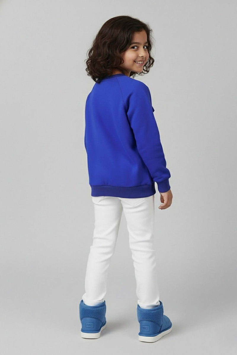 Spunkies Girls Blue Full Sleeve Fleece Bow Sweatshirt
