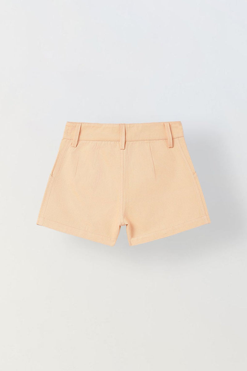 Spunkies Girls Peach Graphic Print Button and Zip Shorts