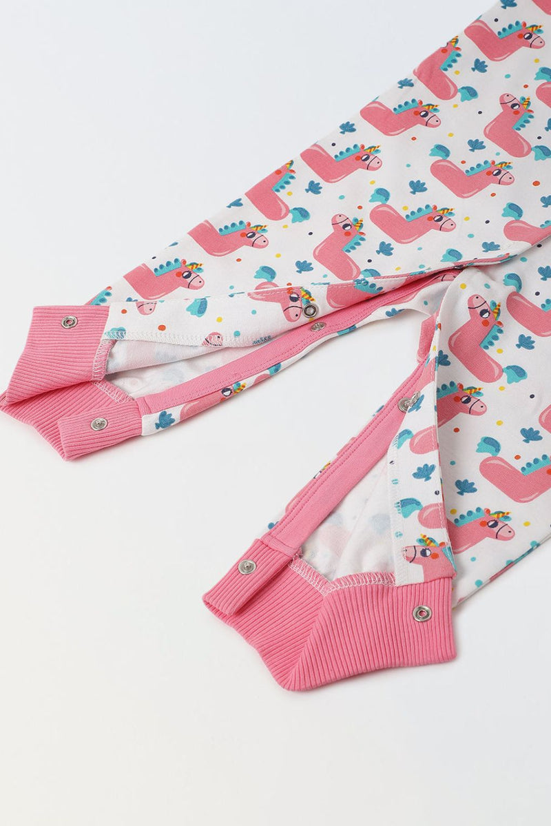 Spunkies Infant Cotton Pink Full Sleeve Printed Romper