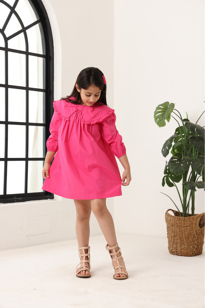 Spunkies Girls Pink Frill Collar A-Line Dress