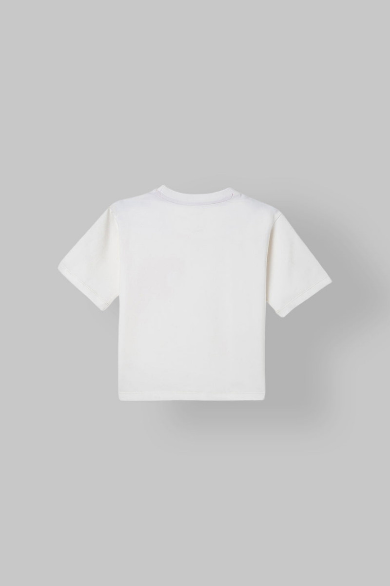 Spunkies White Girls Graphic Print Round Neck Short Sleeves Top