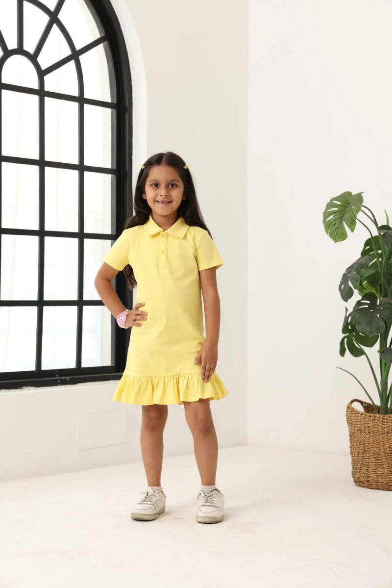 Spunkies Yellow Girls Solid Collared Short Sleeves T-Shirt Dress