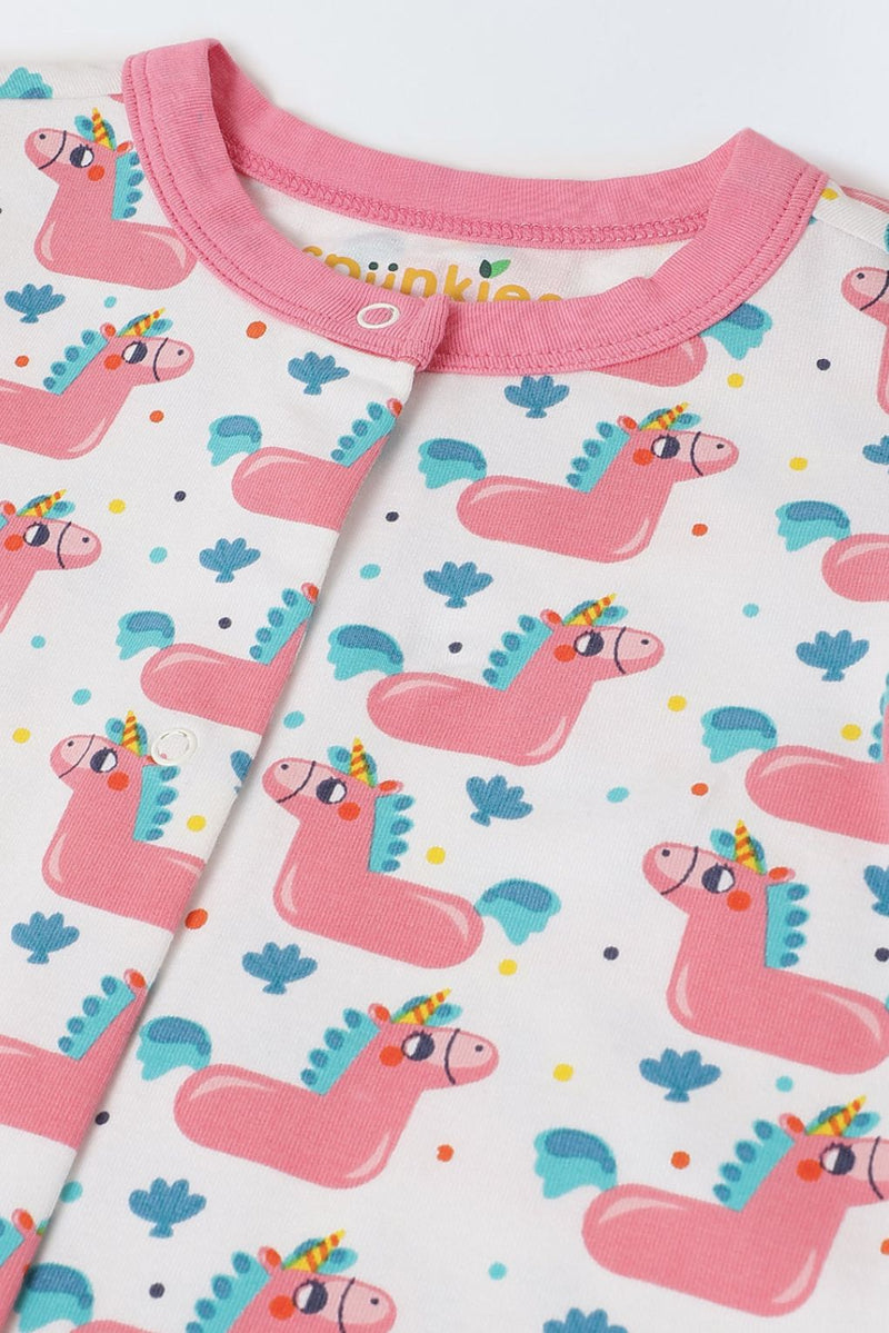 Spunkies Infant Cotton Pink Full Sleeve Printed Romper