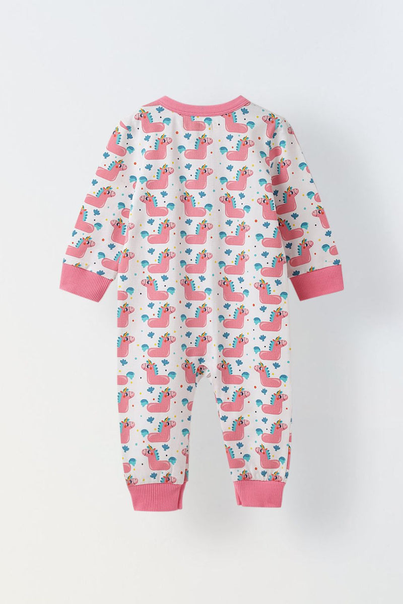 Spunkies Infant Cotton Pink Full Sleeve Printed Romper